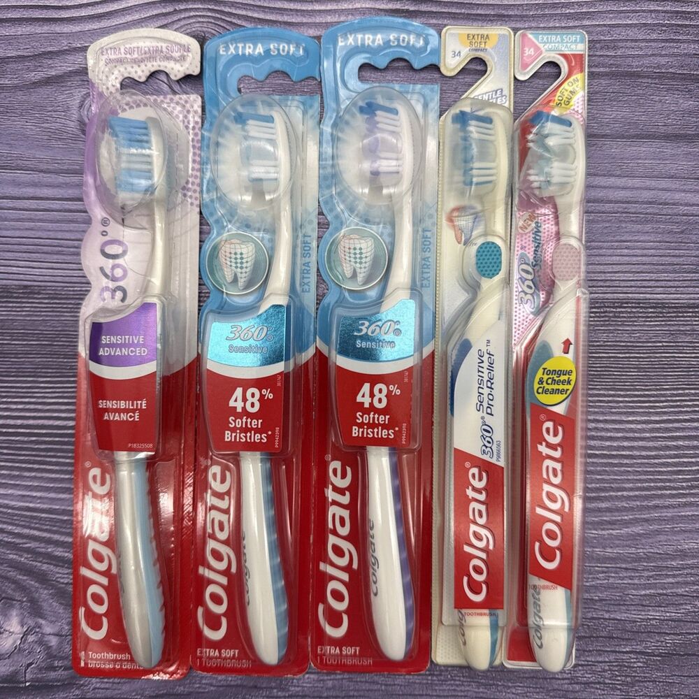 5 Colgate 360 Enamel Health Extra Soft Bristle Toothbrush for Sensitive Teeth
